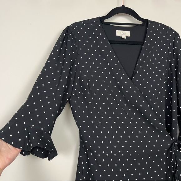 LOFT WRAP POLKA DOT MINI DRESS ROMPER WITH SLEEVES BLACK AND WHITE SIZE 2 - Picture 11 of 16